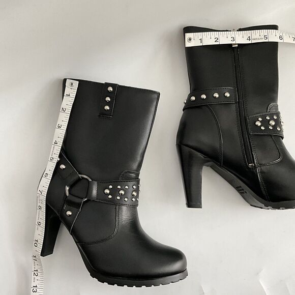 Ride Tecs Biker Boots Women Size 9 Black Studded Heeled Boots with Harness - Picture 5 of 13